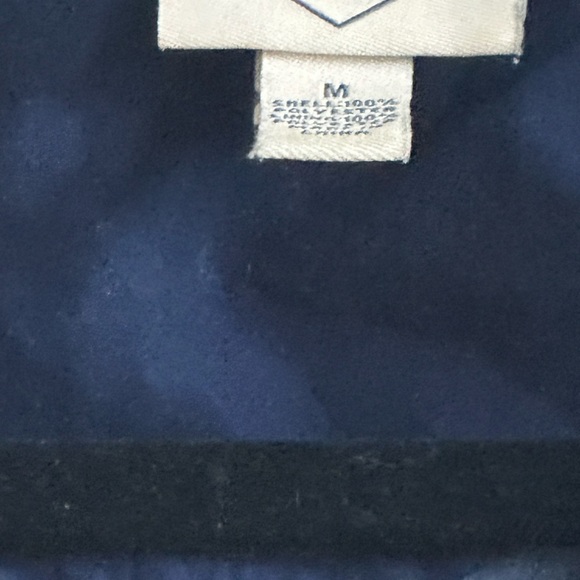 St. John's Bay Navy Blue Yellow Trim Hooded Rain coat Jacket medium snap pockets - Picture 5 of 5